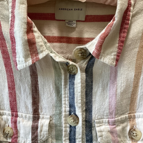 EUC American Eagle Striped Linen/Cotton Boxy Button Down Shirt - Picture 2 of 5
